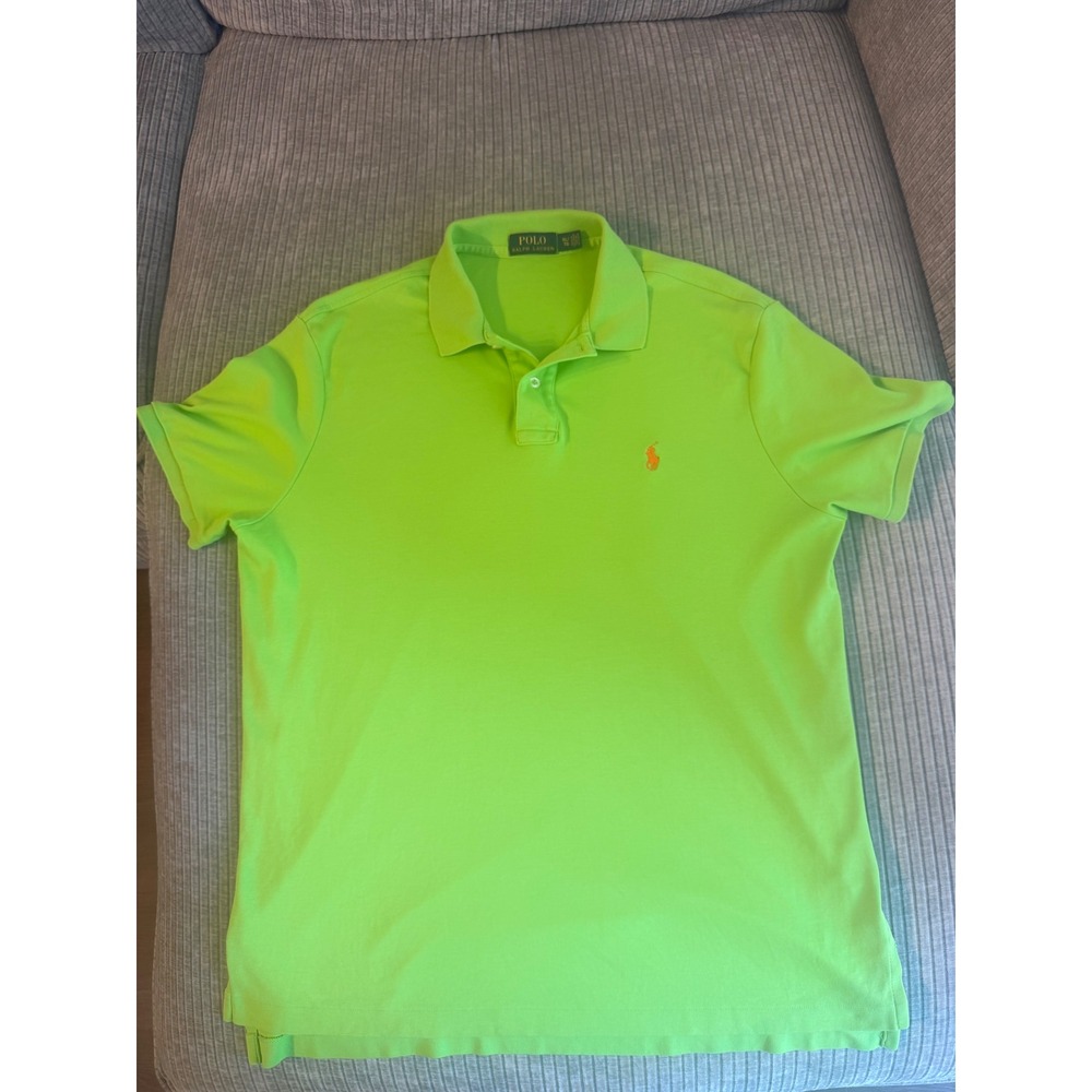 Polo Ralph Lauren Mens XL Neon Lime Green Short Sleeve Cotton Mesh Polo Shirt